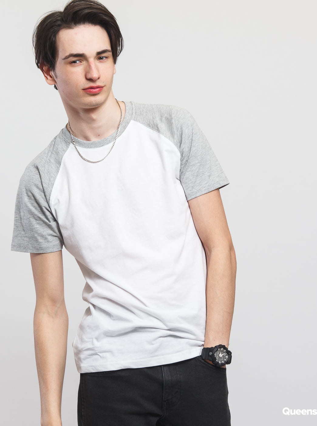 Urban Classics Raglan Contrast Tee bílé / melange šedé XXL