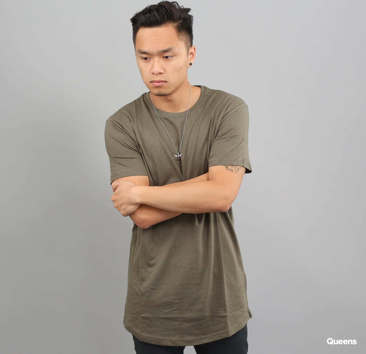 Urban Classics Shaped Long Tee olivové XXL