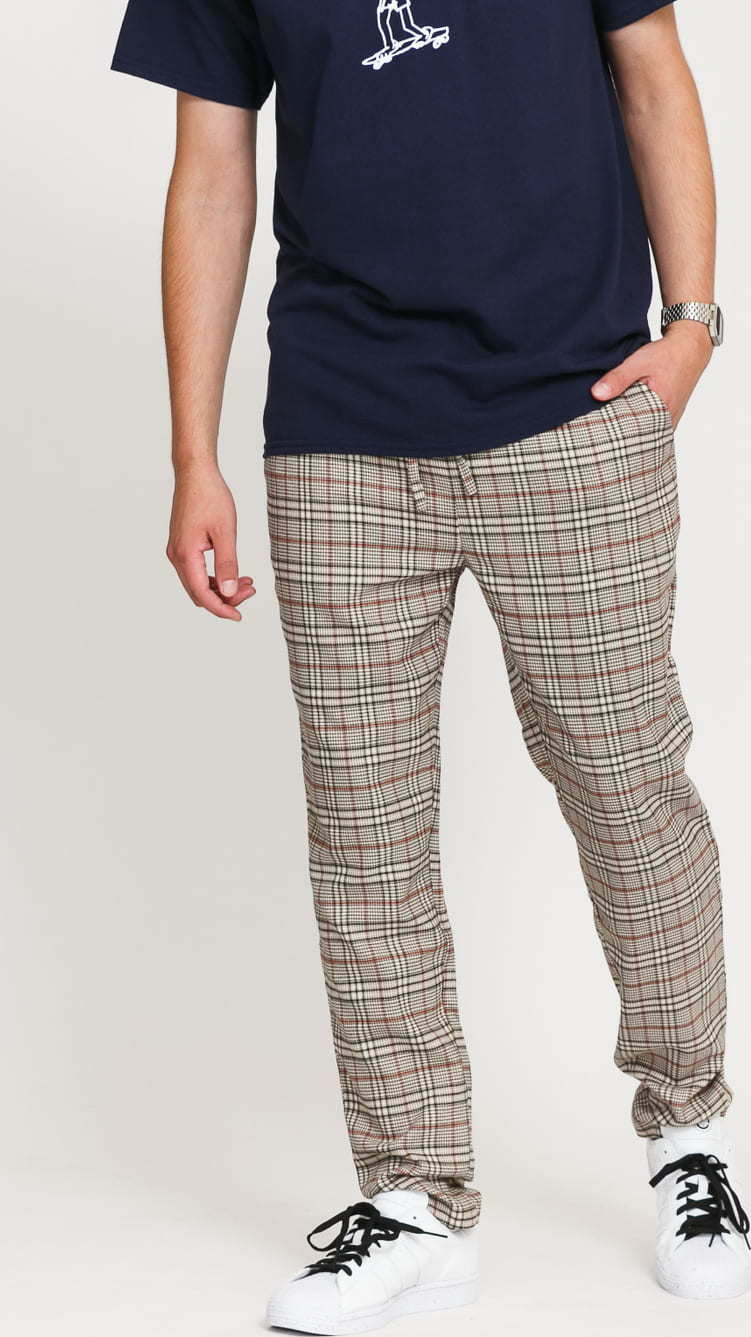 Urban Classics Tapered Check Jogger Pants krémové / černé / vínové XXL