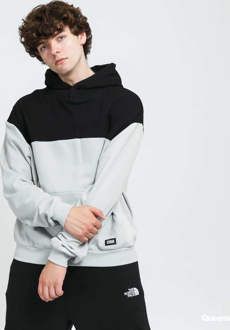 Urban Classics Upper Block Hoody šedá / černá XXL