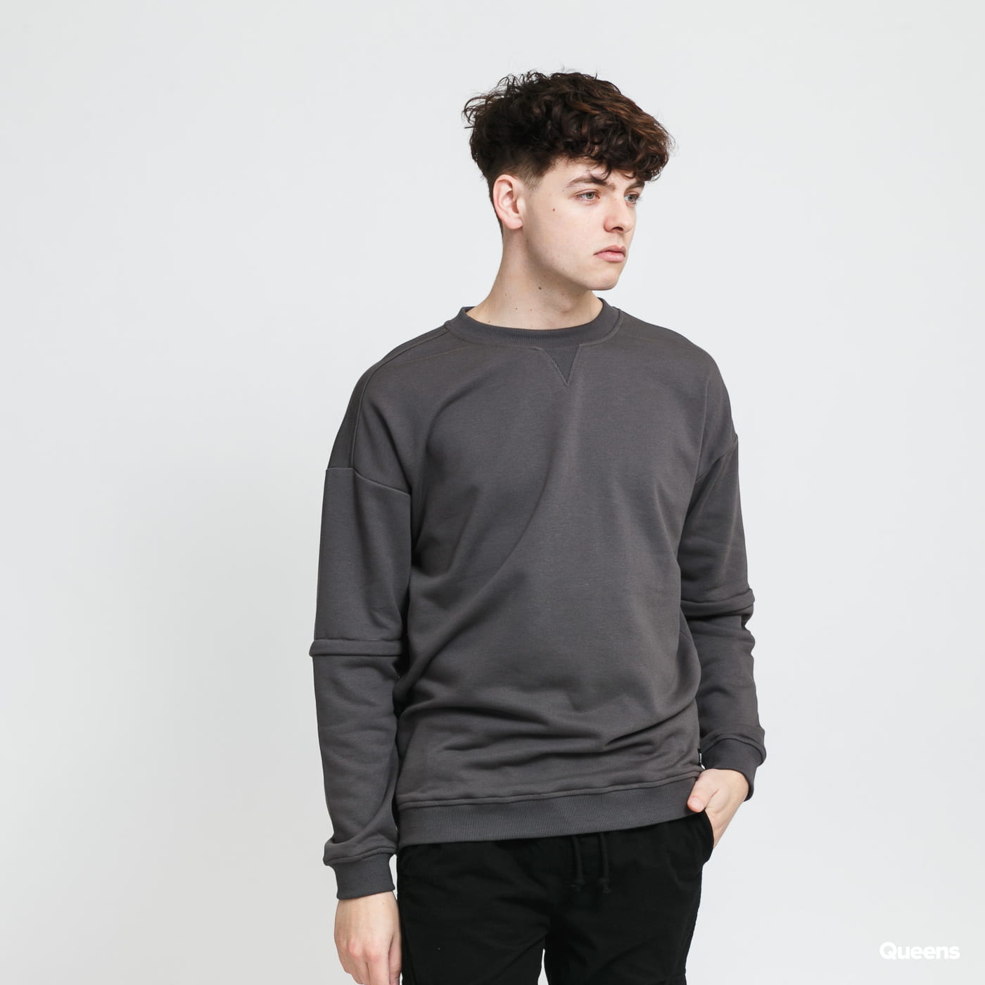 Urban Classics Zip Away Oversized Terry Crew tmavě šedá XL