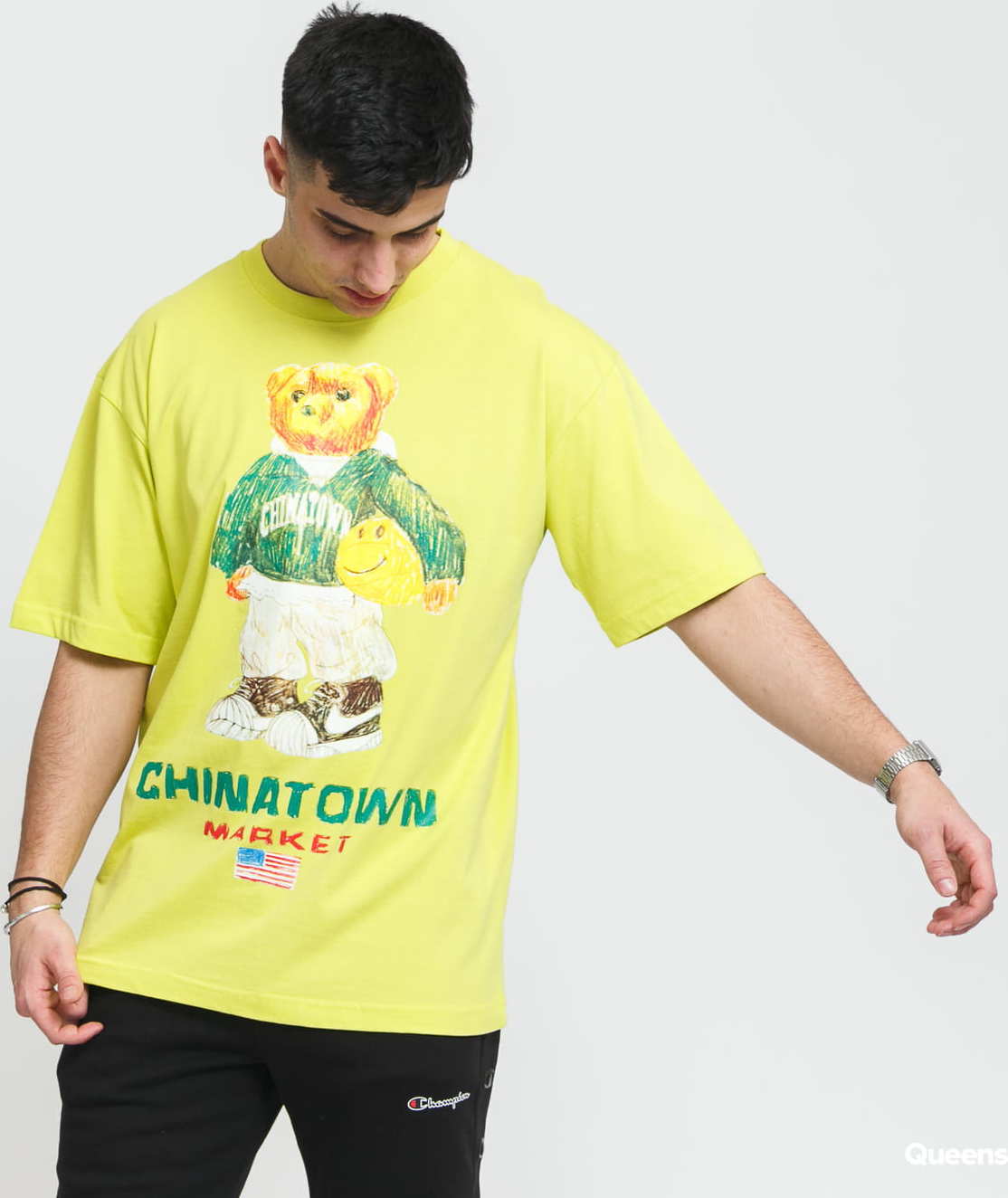 Chinatown Market Smiley Sketch Basketball Bear Tee limetkové XL