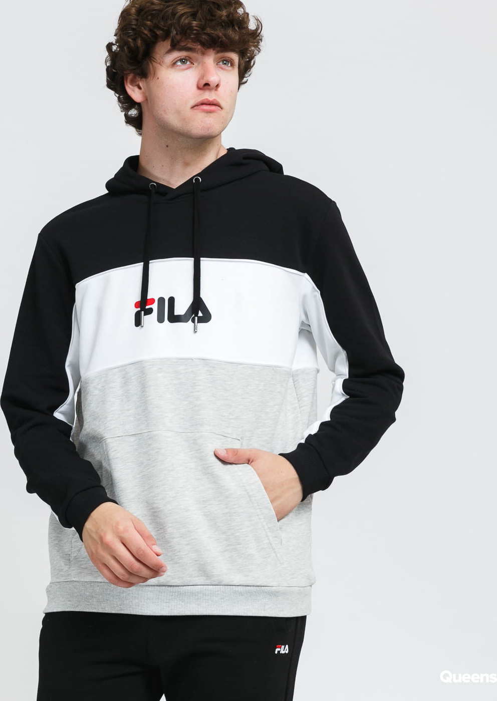 Fila Men Analu Blocked Hoody melange šedá / černá / bílá XL
