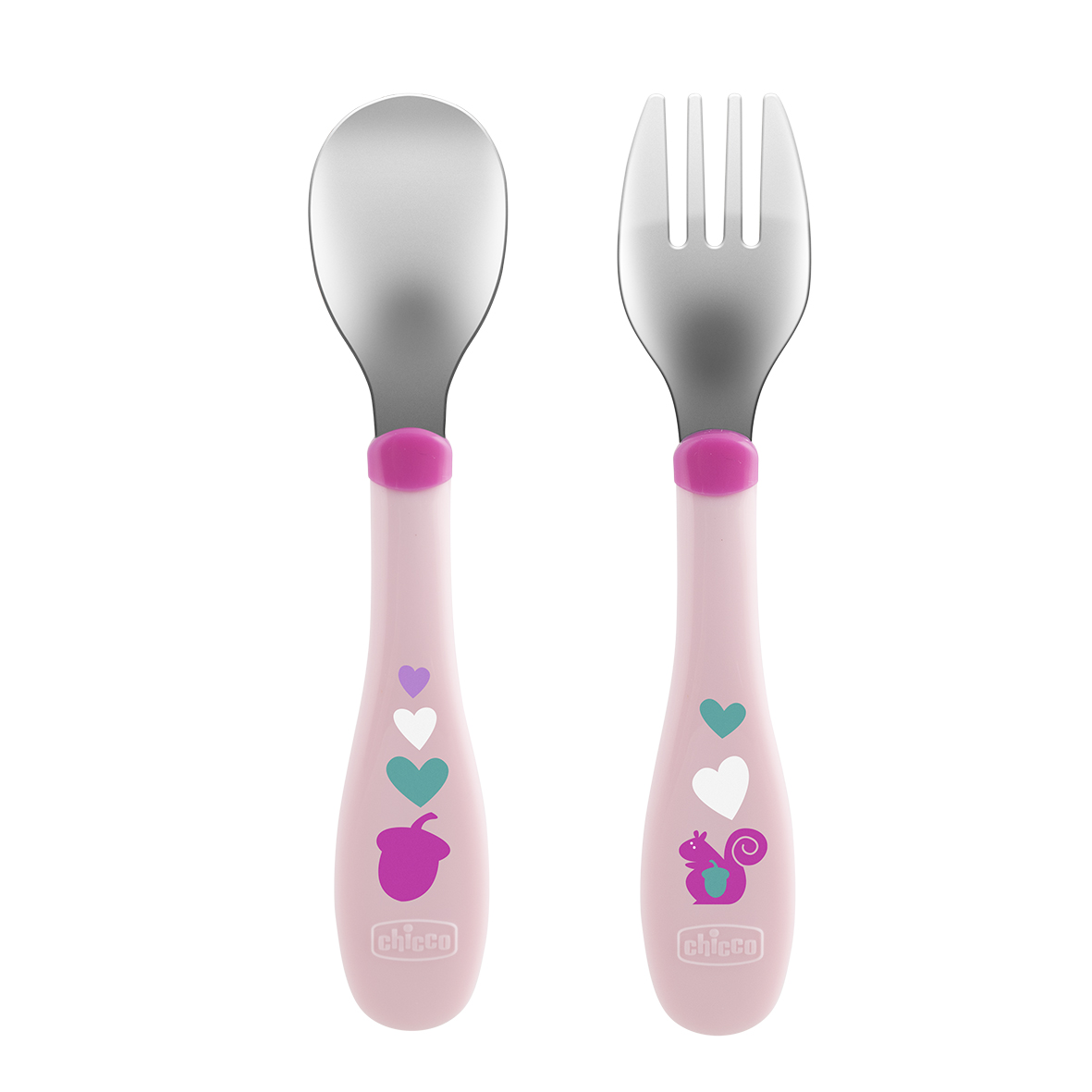 Chicco Lžička/vidlička nerez 18m+ růžová 1 ks