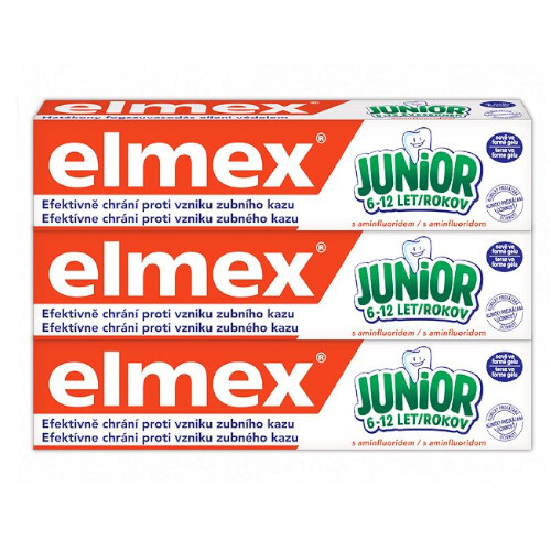 Elmex Dětská zubní pasta Junior Trio 3 x 75 ml