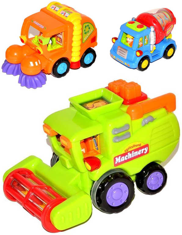 Baby autíčko barevné s očima údržba města 12cm technické služby 3 druhy