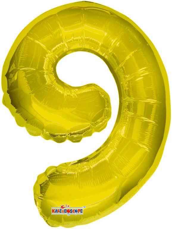 Party balonek nafukovací 35cm Číslice 9 zlatý malý foliový plnění vzduchem