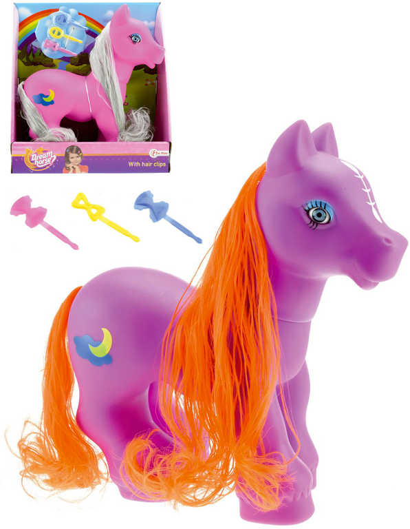 Pony s česací hřívou set plastový barevný koník s doplňky různé barvy