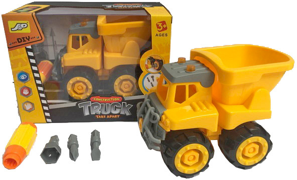 Auto žluté nákladní sklápěčka 16cm šroubovací set s nástrojem a 3 nástavci