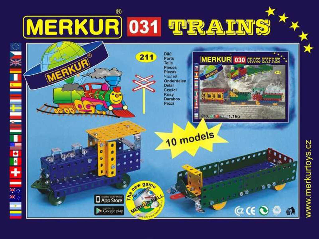MERKUR M 031 Vláček Železniční modely 211 dílků *KOVOVÁ STAVEBNICE*