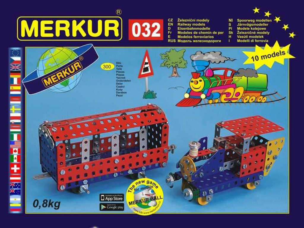 MERKUR M 032 Vláček Železniční modely 300 dílků *KOVOVÁ STAVEBNICE*