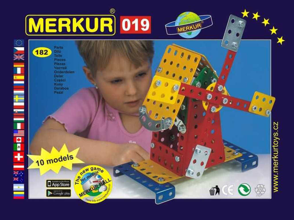 MERKUR M 019 Větrný mlýn 183 dílků *KOVOVÁ STAVEBNICE*