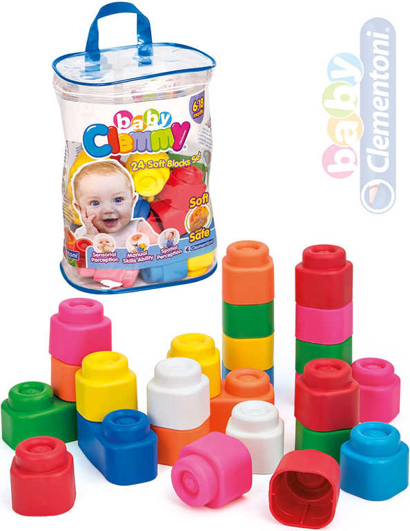 CLEMENTONI CLEMMY Baby Kostky gumové měkké set 24ks pro miminko