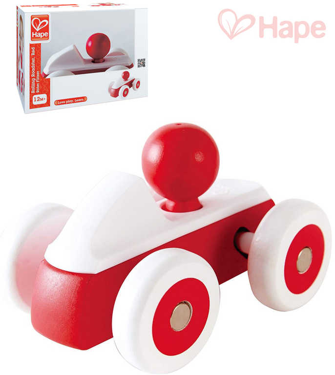 HAPE DŘEVO Baby roadster mini červené autíčko s řidičem pro miminko