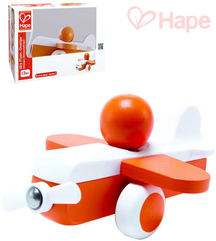 HAPE DŘEVO Baby letadélko mini oranžové s pilotem pro miminko