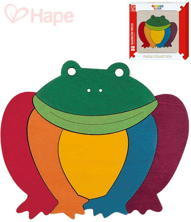 HAPE DŘEVO Baby puzzle na desce žabka duhová 7 dílků pro miminko