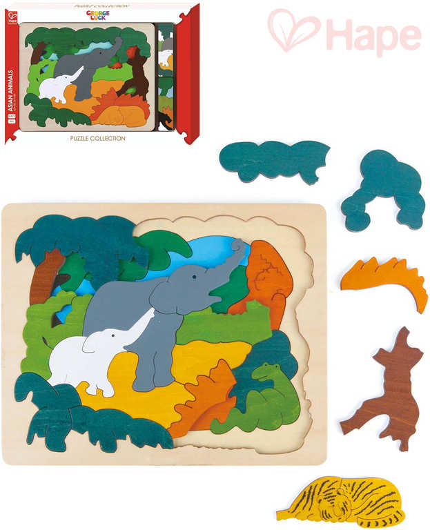 HAPE DŘEVO Puzzle 2 vrstvy na desce zvířátka asie 30 dílků *DŘEVĚNÉ HRAČKY*