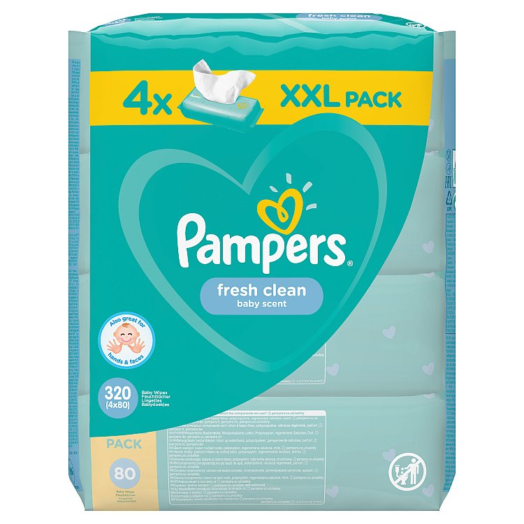 Pampers Fresh Clean vlhčené ubrousky XXL 4 x 80ks