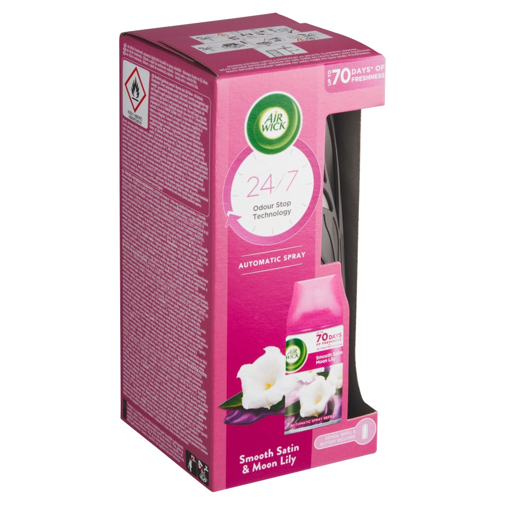 Air Wick Freshmatic Difuzér a náplň do osvěžovače vzduchu jemný satén a měsíční lilie 1 ks + 250 ml