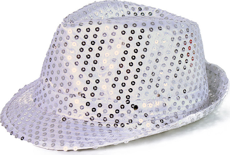 Klobouk disco stříbrný s LED světlem pro dospělé